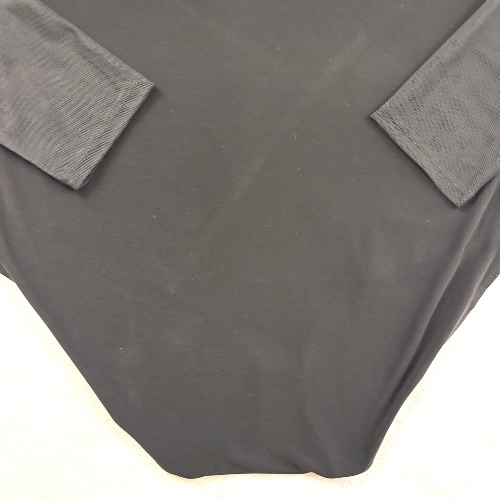 DKNY Black V-Neck Sheer Arms Double Snap Ballet Bodysuit Top (XL) - Picture 9 of 15
